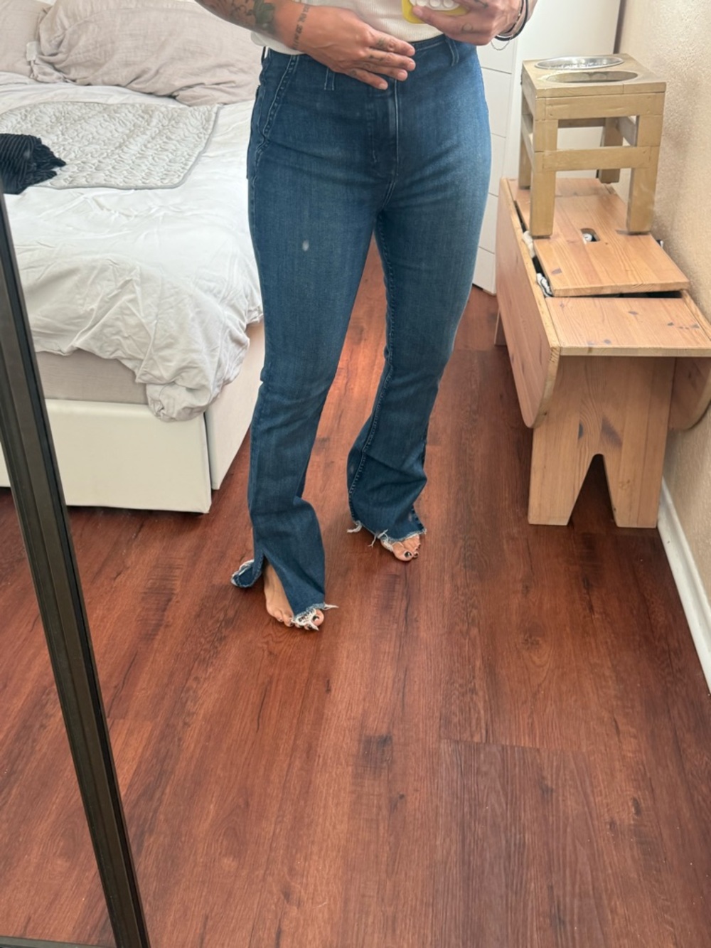We The Free Dark Blue Split-Hem Flare Jeans